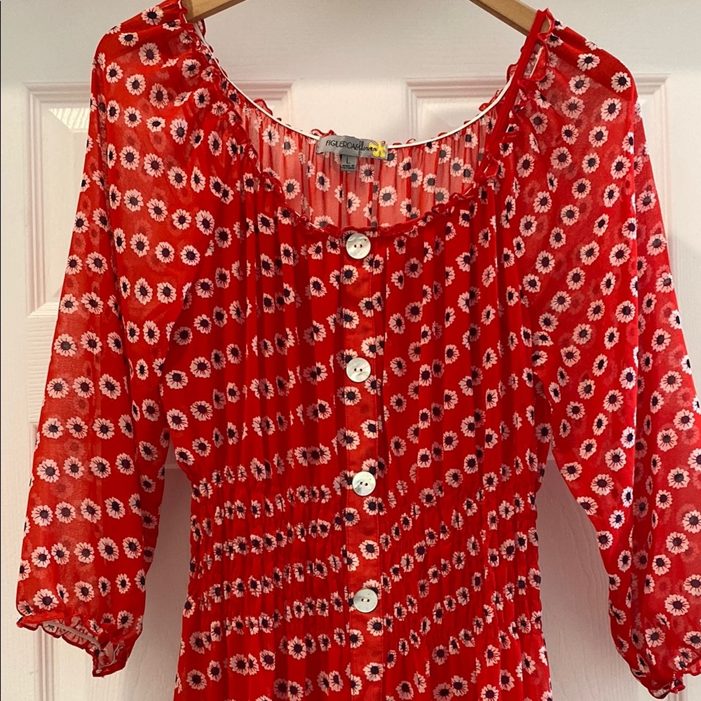 Red Floral Maxi Dress w slip.